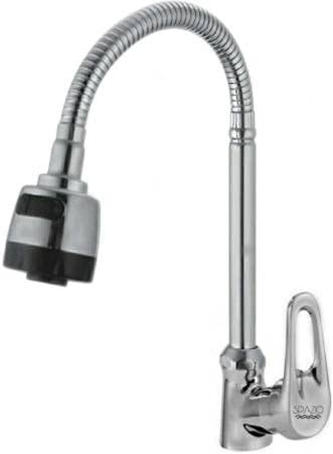 SPAZIO صنبور SPAZIO Hexa المرن ذو العنق المعقوف المصنوع من النحاس الأصفر، مزود بخرطوم فضي مرن بزاوية 360 درجة ونمط تدفق مزدوج للماء الساخن/البارد، مناسب لأحواض المطبخ وأحواض الغسيل، بلمسة نهائية من الكروم والفضة. - Image 2